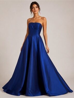 Windsor Royal Blue Strapless Satin Ball Gown Formal Dress Size 11